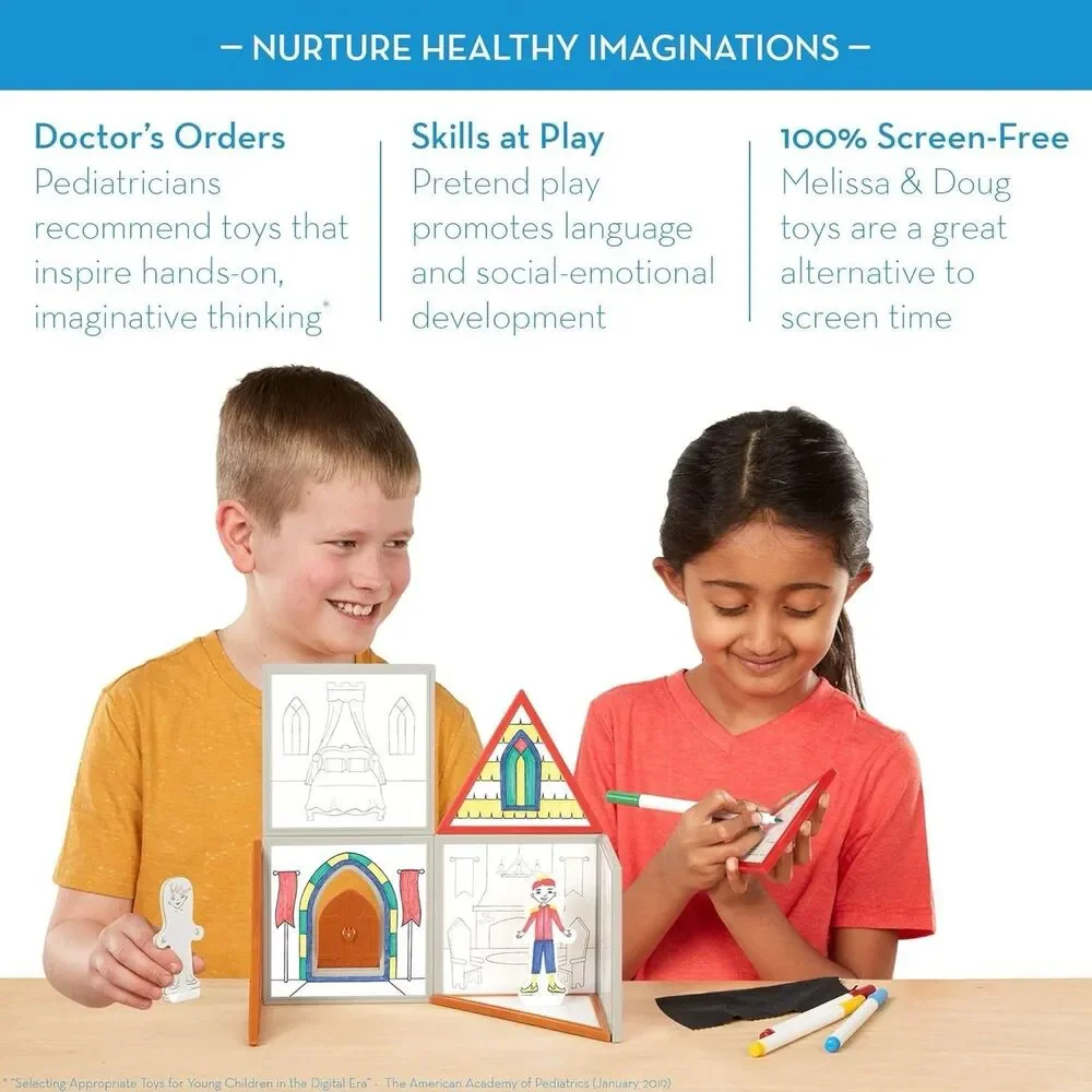 Melissa & Doug Magentivity Magnetic Dress-Up Play Set – Draw & Build Castle
